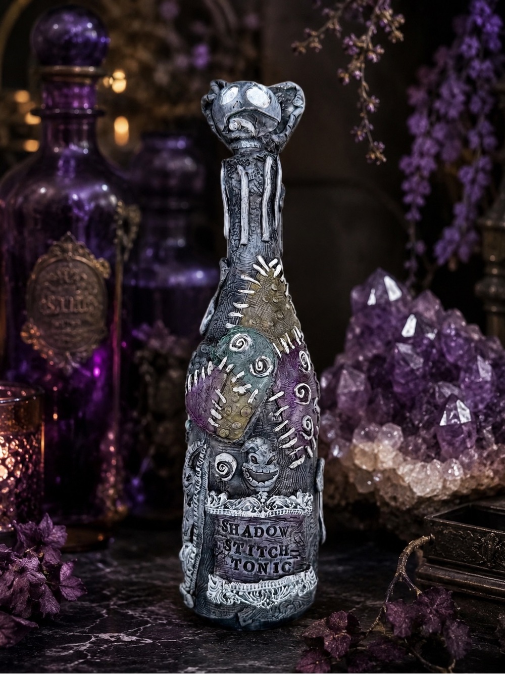 Shadow Stitch Tonic Decorative Bottle - Purple & Black